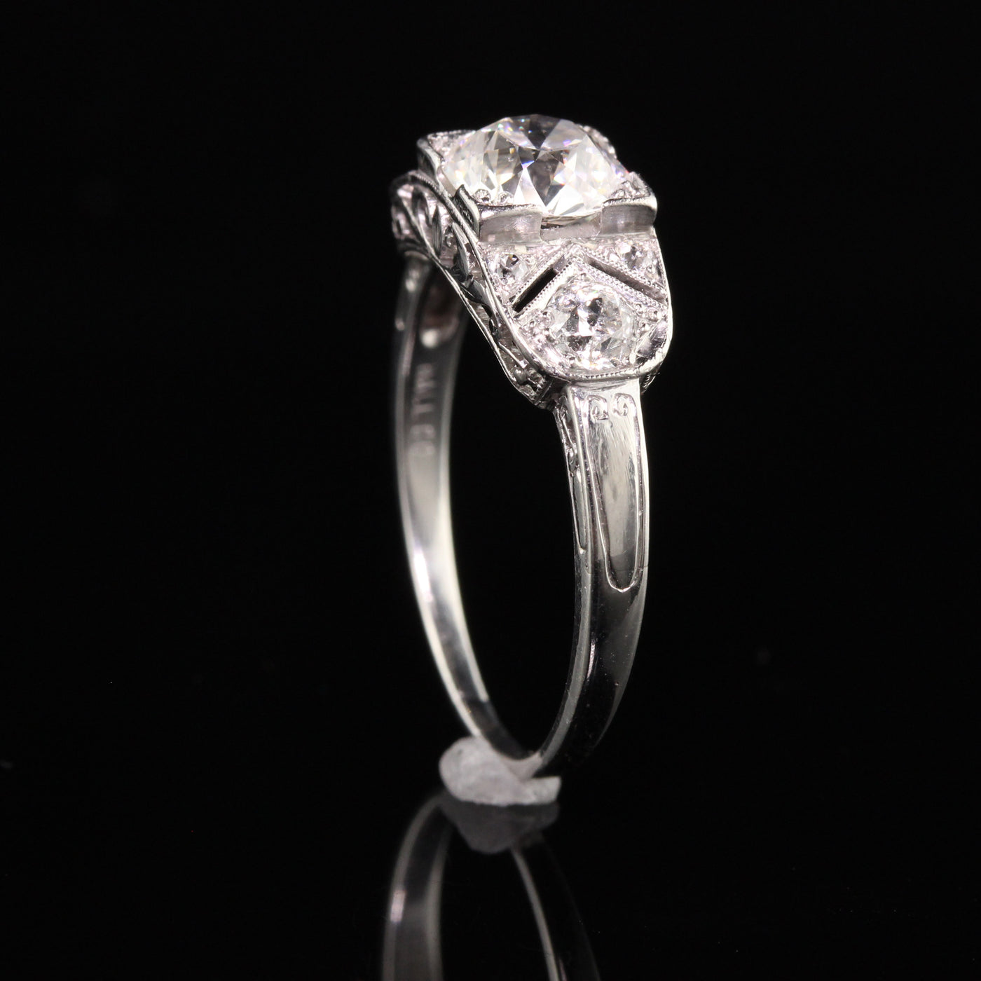 Antique Art Deco Platinum Hall Co Old European Diamond Engagement Ring