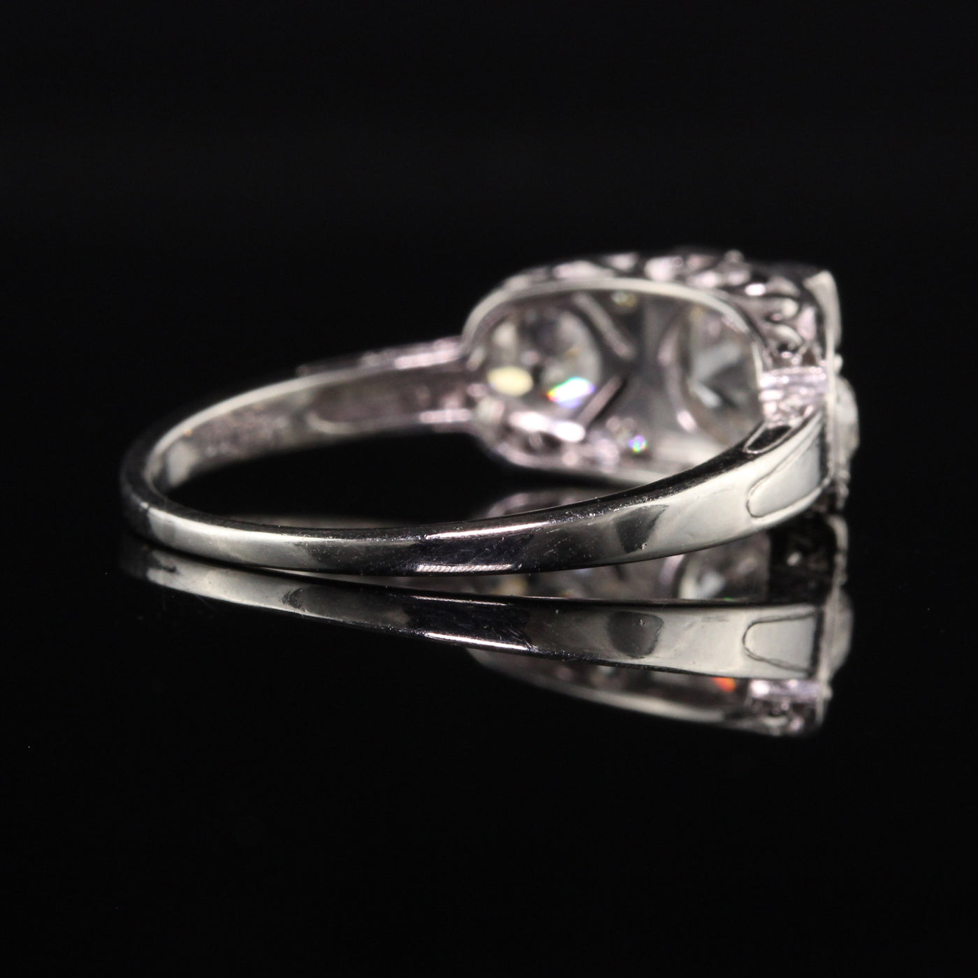 Antique Art Deco Platinum Hall Co Old European Diamond Engagement Ring
