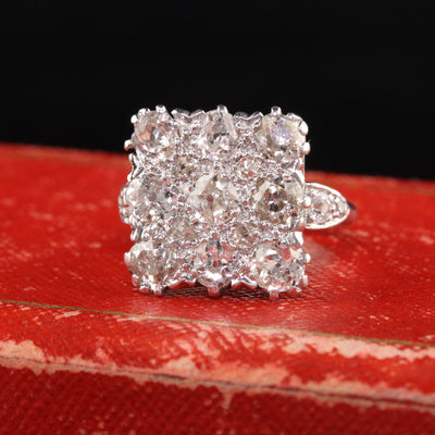 Antique Art Deco Platinum Old Mine Cut Diamond Square Ring