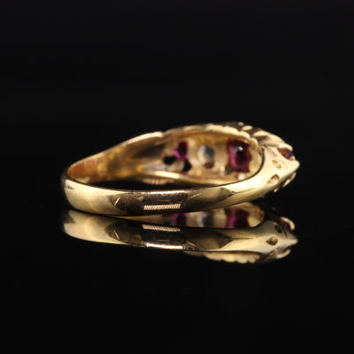 Antique Victorian English 18K Yellow Gold Rose Cut Diamond and Ruby Ring
