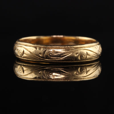 Antique Victorian 18K Yellow Gold Engraved Wedding Band - Size 6 1/4
