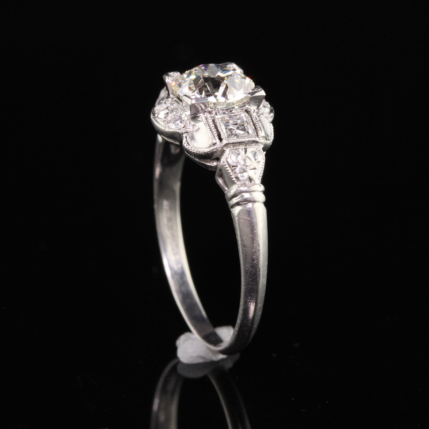Antique Art Deco Platinum Old European French Cut Diamond Engagement Ring - GIA