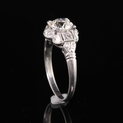 Antique Art Deco Platinum Old European French Cut Diamond Engagement Ring - GIA