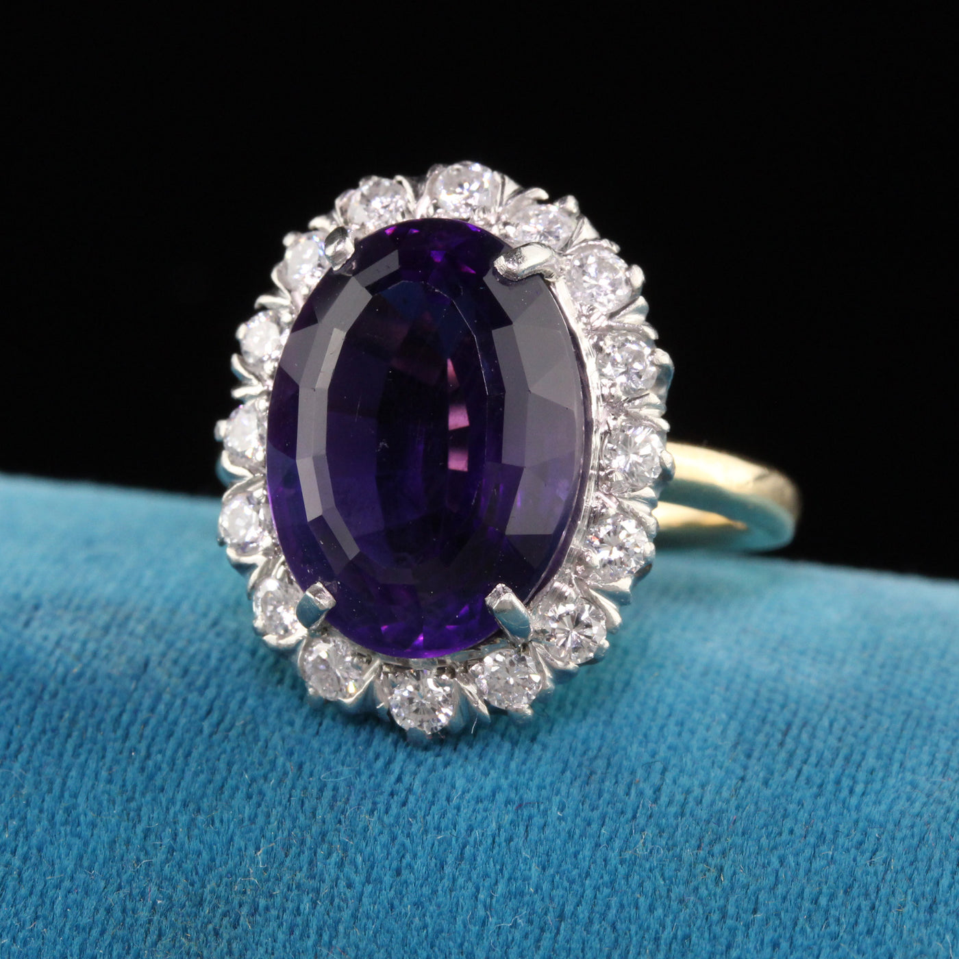 Retro Tiffany and Co 18K Gold and Platinum Diamond Amethyst Engagement Ring