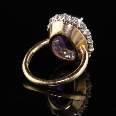 Retro Tiffany and Co 18K Gold and Platinum Diamond Amethyst Engagement Ring