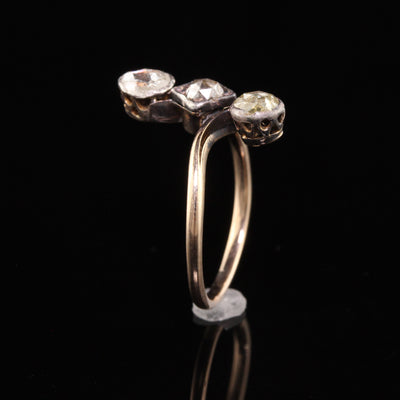 Antique Georgian 18K Yellow Gold Silver Top Rose Cut Diamond Three Stone Ring