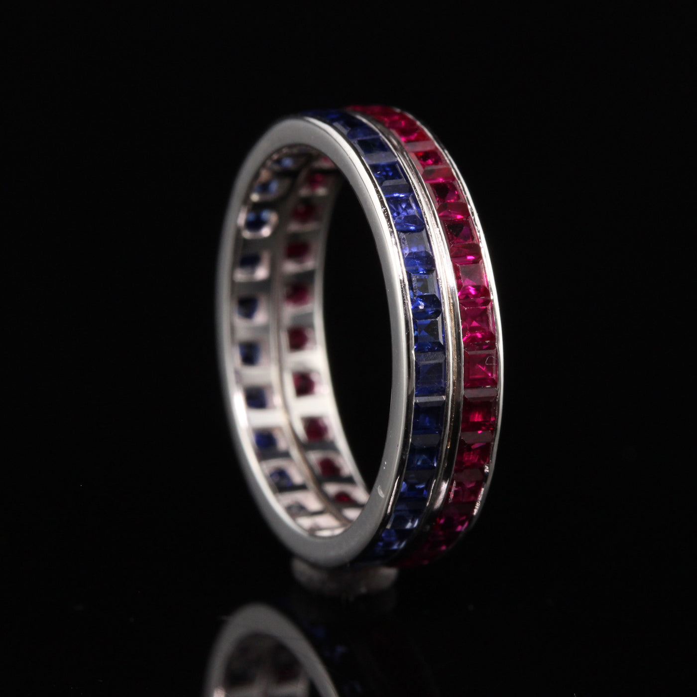 Antique Art Deco 14K White Gold Ruby and Sapphire Eternity Band