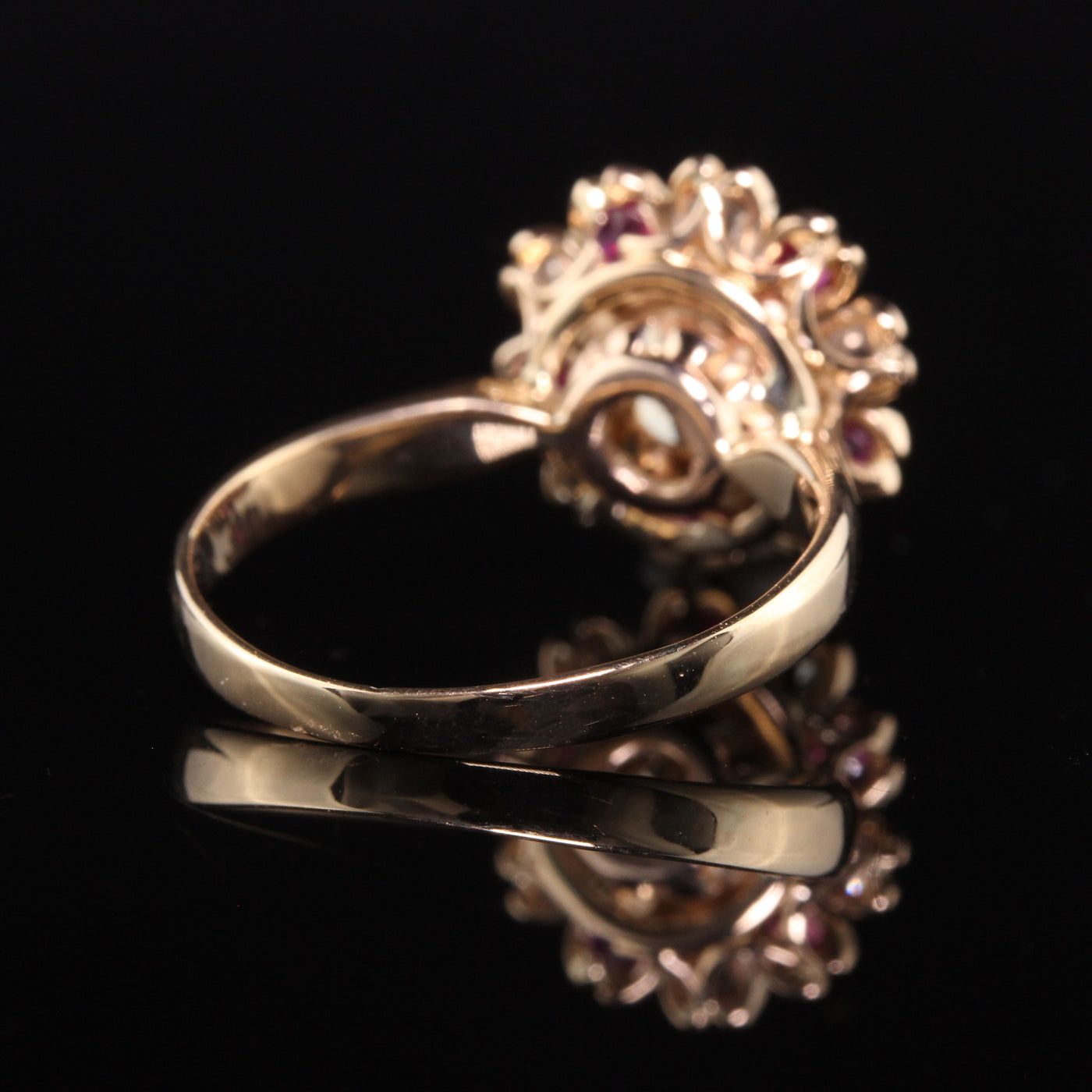 Antique Victorian 18K Yellow Gold Old European Cut Diamond Flower Engagement Ring