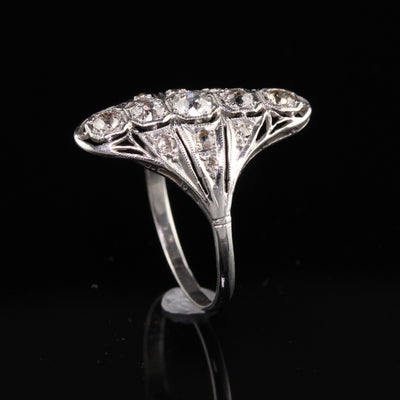 Antique Art Deco Platinum Old European Cut Diamond Filigree Shield Ring
