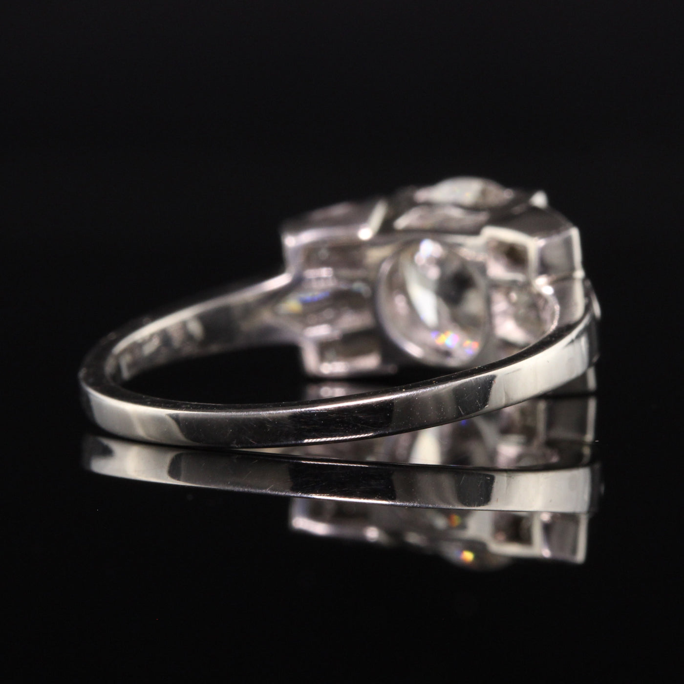 Antique Art Deco Platinum Old European Diamond Baguette Engagement Ring - GIA