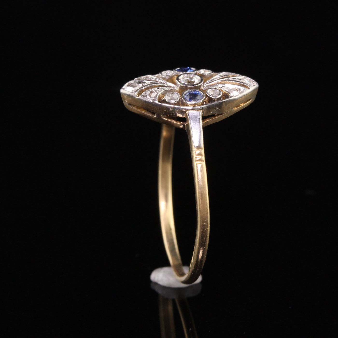 Antique Edwardian 18K Yellow Gold and Platinum Diamond Sapphire Ring