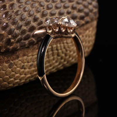 Antique Victorian 18K Yellow Gold Rose Cut Diamond Enamel Clover Ring
