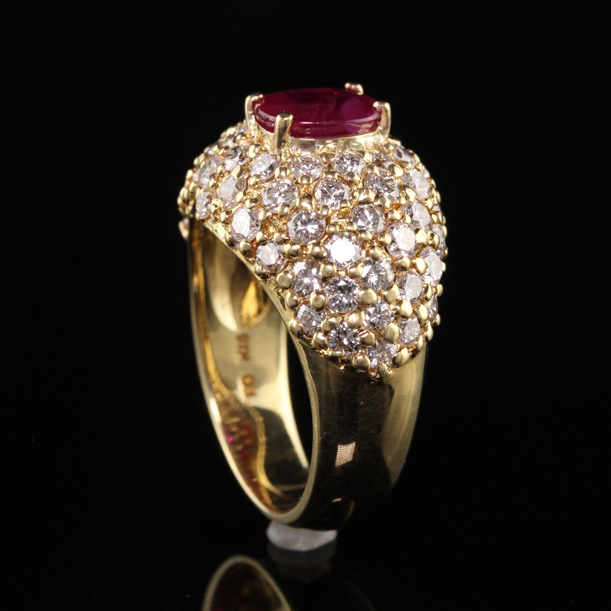 Vintage Estate 18K Yellow Gold Burma Ruby and Diamond Bombe