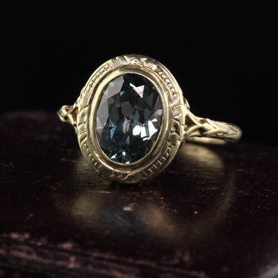 Antique Art Deco 14K Yellow Gold Montana Sapphire Filigree Engagement Ring