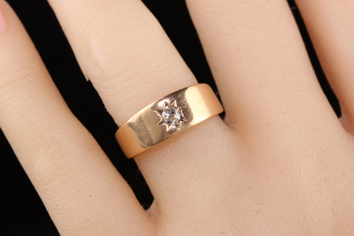 Antique Victorian 14K Rose Gold Old Mine Diamond Starburst Ring