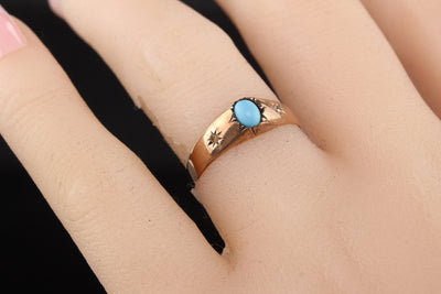 Antique Victorian 9K Rose Gold Turquoise and Diamond Ring