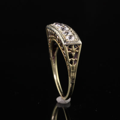 Antique Art Deco 14K Yellow Gold Old European Five Stone Diamond Ring