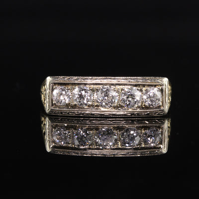 Antique Art Deco 14K Yellow Gold Old European Five Stone Diamond Ring