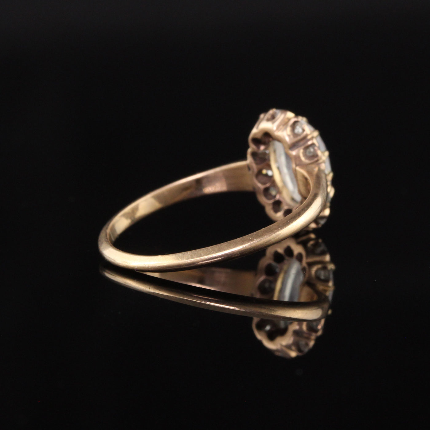 Antique Victorian 14K Yellow Gold Moonstone Old European Diamond Ring