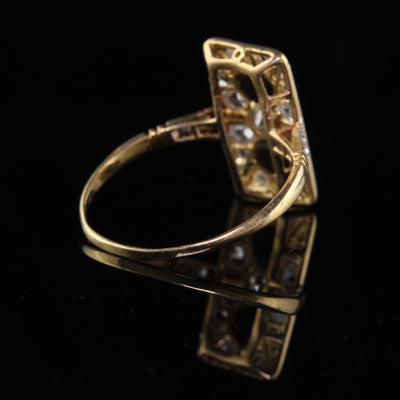 Antique Art Deco 18K Yellow Gold Platinum Top Rose Cut Diamond Onyx Ring