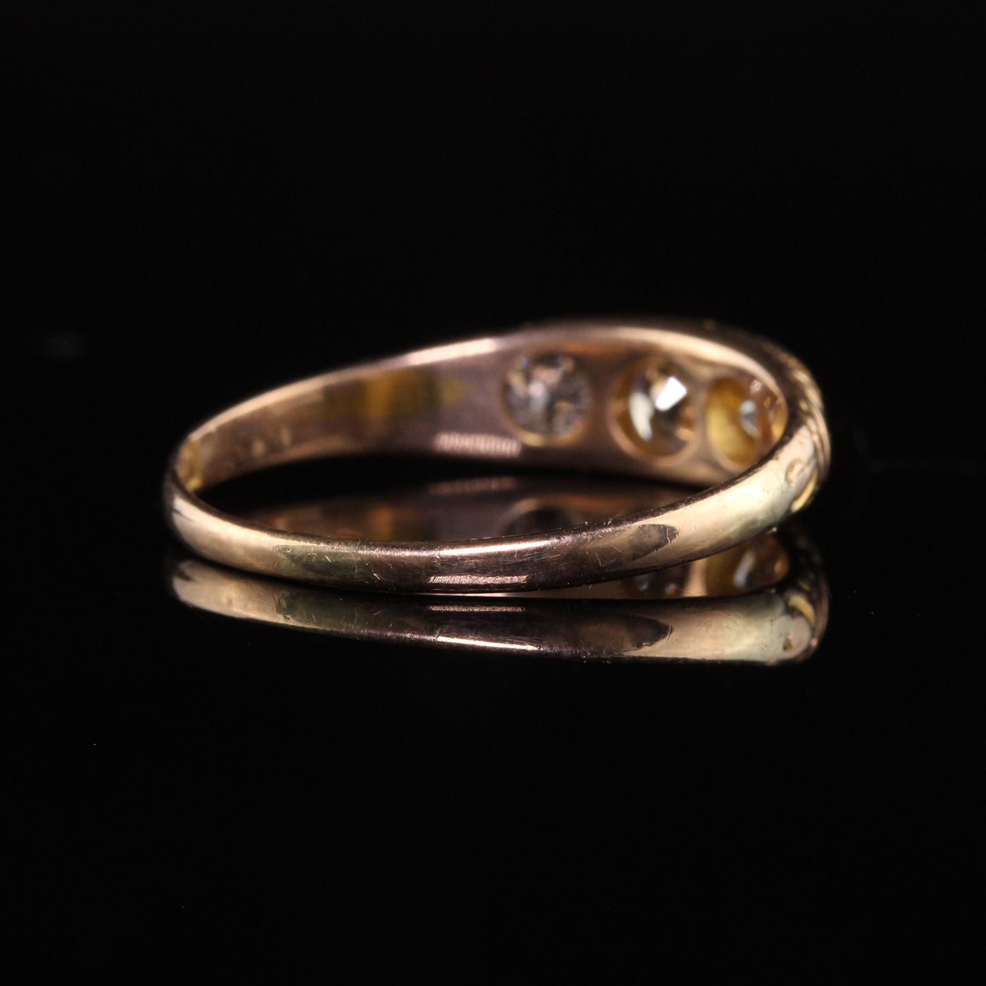 Antique Victorian 14K Yellow Gold Old Euro Diamond Three Stone Gypsy Ring