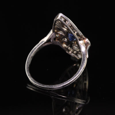 Antique Art Deco Platinum Old Euro Diamond Sapphire Navette Ring