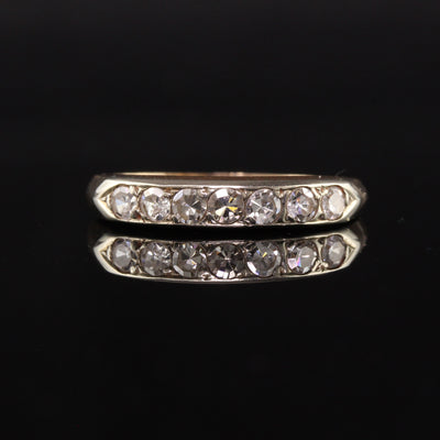 Antique Art Deco 14K Yellow Gold Platinum Top Diamond Wedding Band