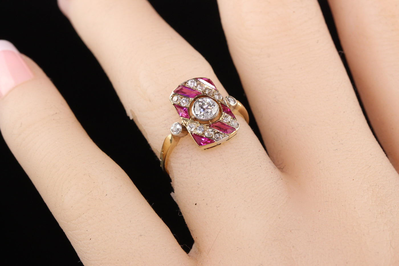 Antique Edwardian 14K Yellow Gold Old Mine Diamond and Ruby Ring