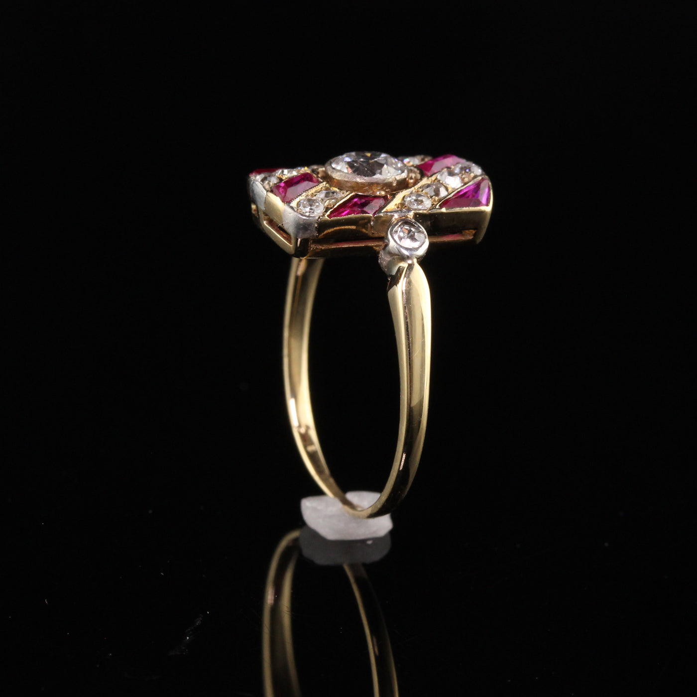 Antique Edwardian 14K Yellow Gold Old Mine Diamond and Ruby Ring