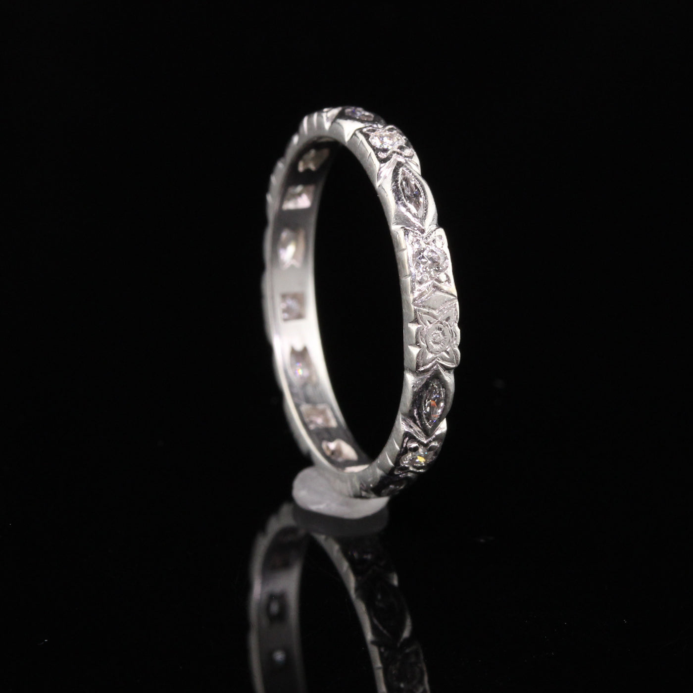 Antique Art Deco Platinum Old Euro Marquise Diamond Eternity Band