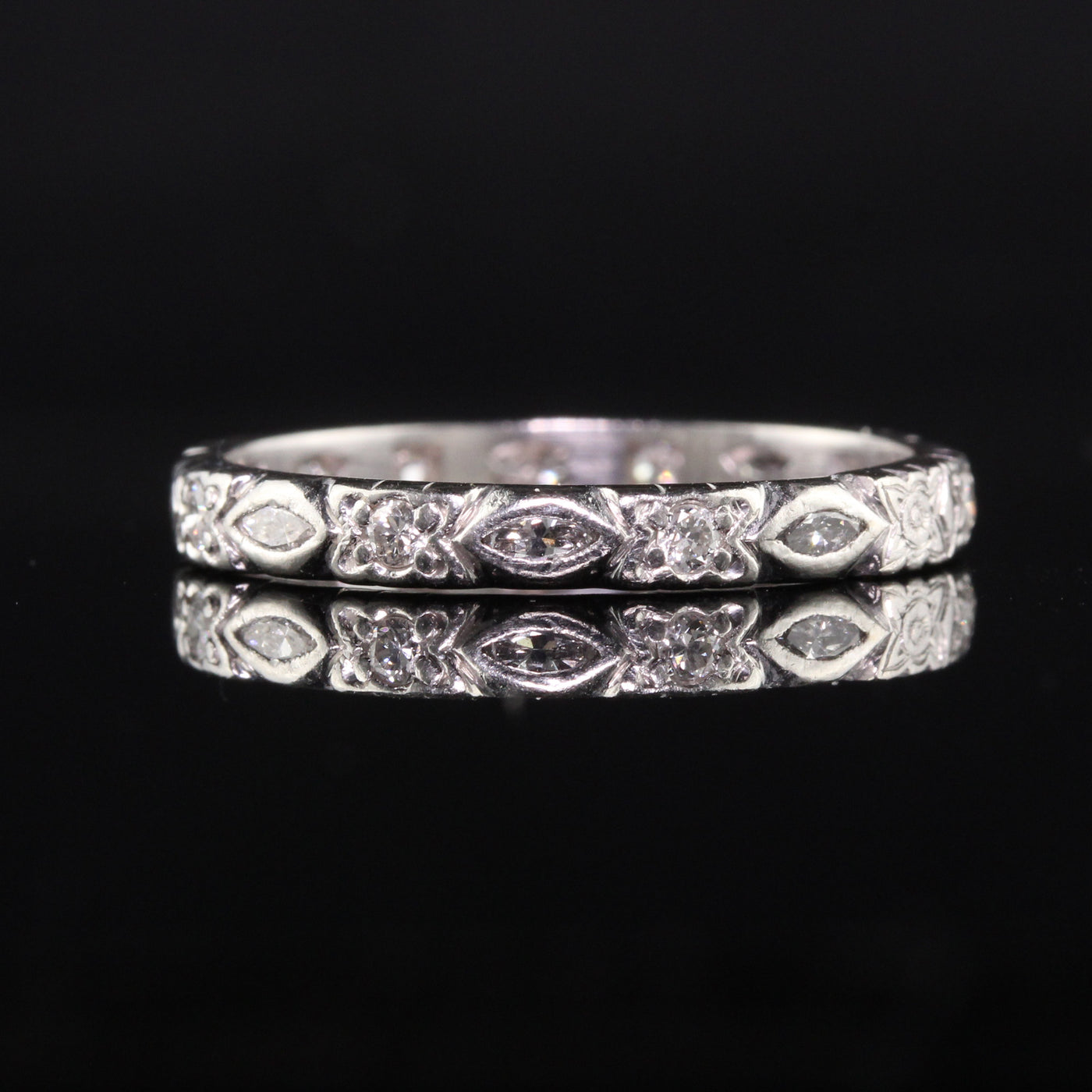 Antique Art Deco Platinum Old Euro Marquise Diamond Eternity Band