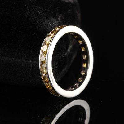 Vintage Estate 14K White Gold Round Yellow Sapphire Eternity Band