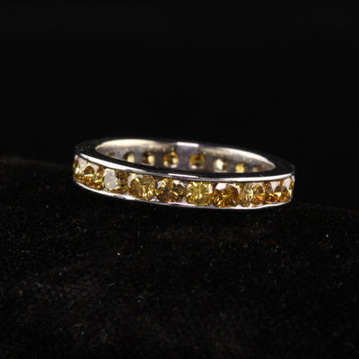 Vintage Estate 14K White Gold Round Yellow Sapphire Eternity Band