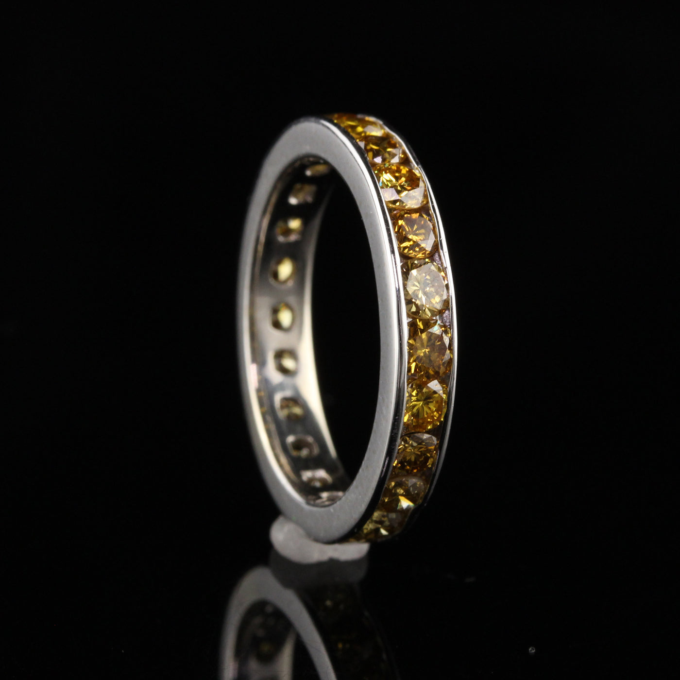 Vintage Estate 14K White Gold Round Yellow Sapphire Eternity Band