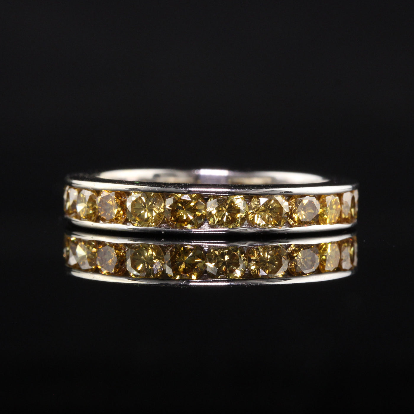 Vintage Estate 14K White Gold Round Yellow Sapphire Eternity Band