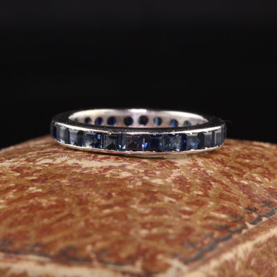 Vintage Estate 18K White Gold Square Cut Sapphire Eternity Band