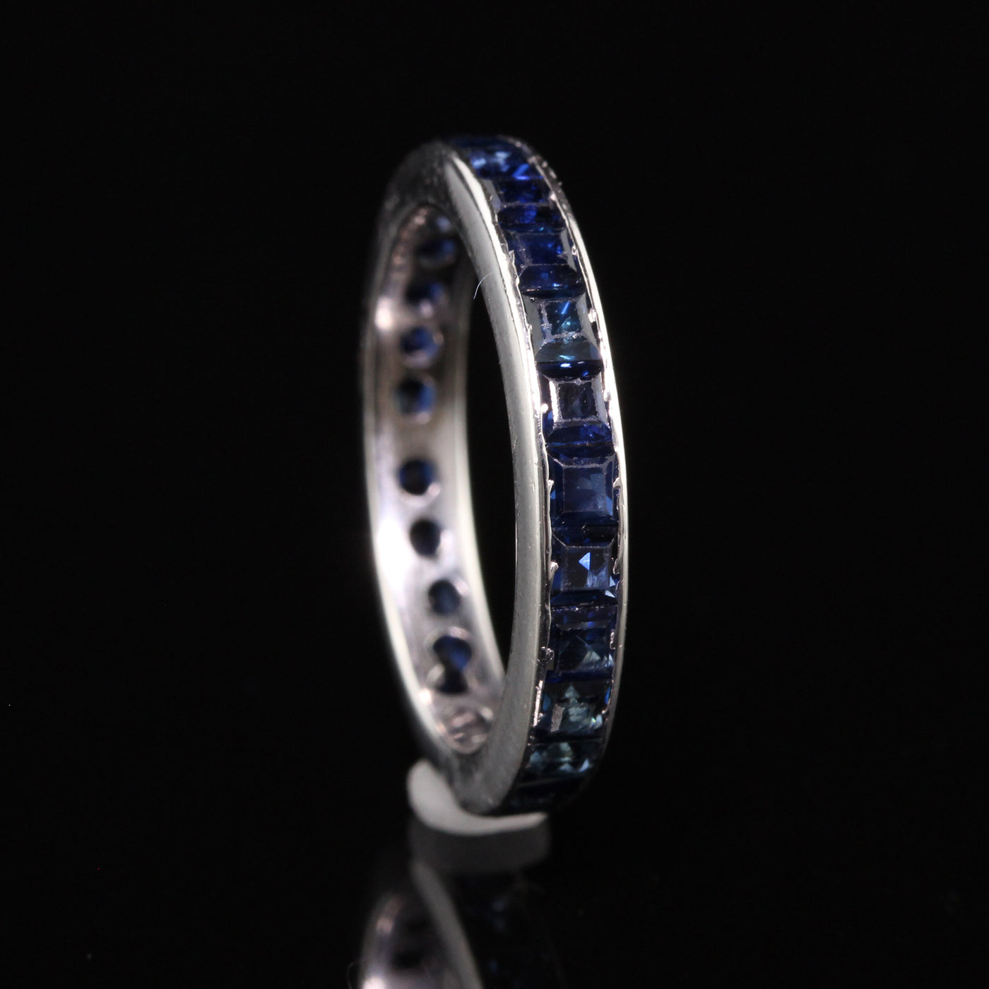 Vintage Estate 18K White Gold Square Cut Sapphire Eternity Band