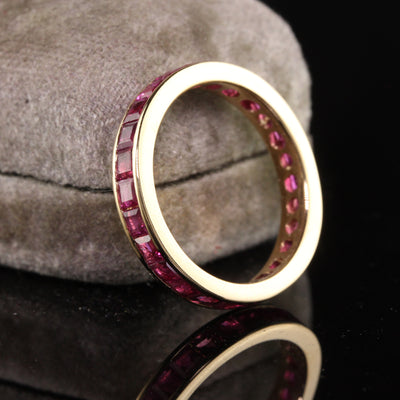 Vintage Estate 18K Yellow Gold Square Cut Ruby Eternity Band