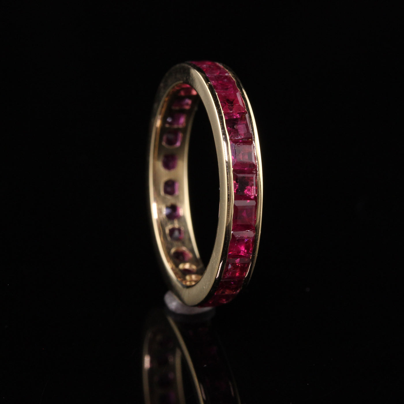 Vintage Estate 18K Yellow Gold Square Cut Ruby Eternity Band