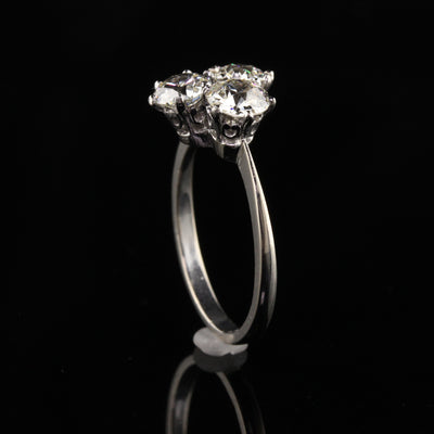 Antique Art Deco 18K White Gold Old European Diamond Three Stone Engagement Ring