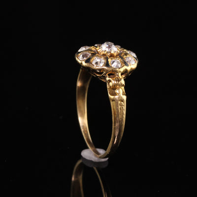 Antique Victorian 18K Yellow Gold Old Mine Diamond and Enamel Engagement Ring