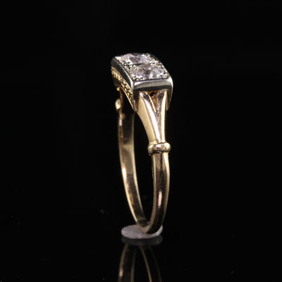 Antique Art Deco 14K Yellow Gold Old European Cut Diamond Two Stone Ring