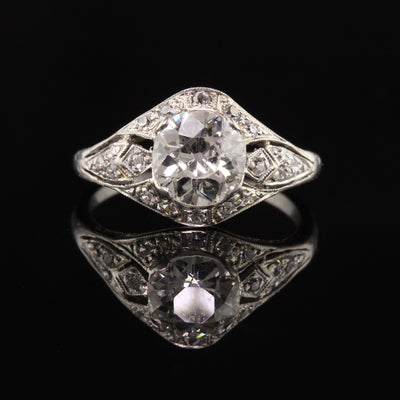 Antique Edwardian Platinum Old European Cut Diamond Engagement Ring
