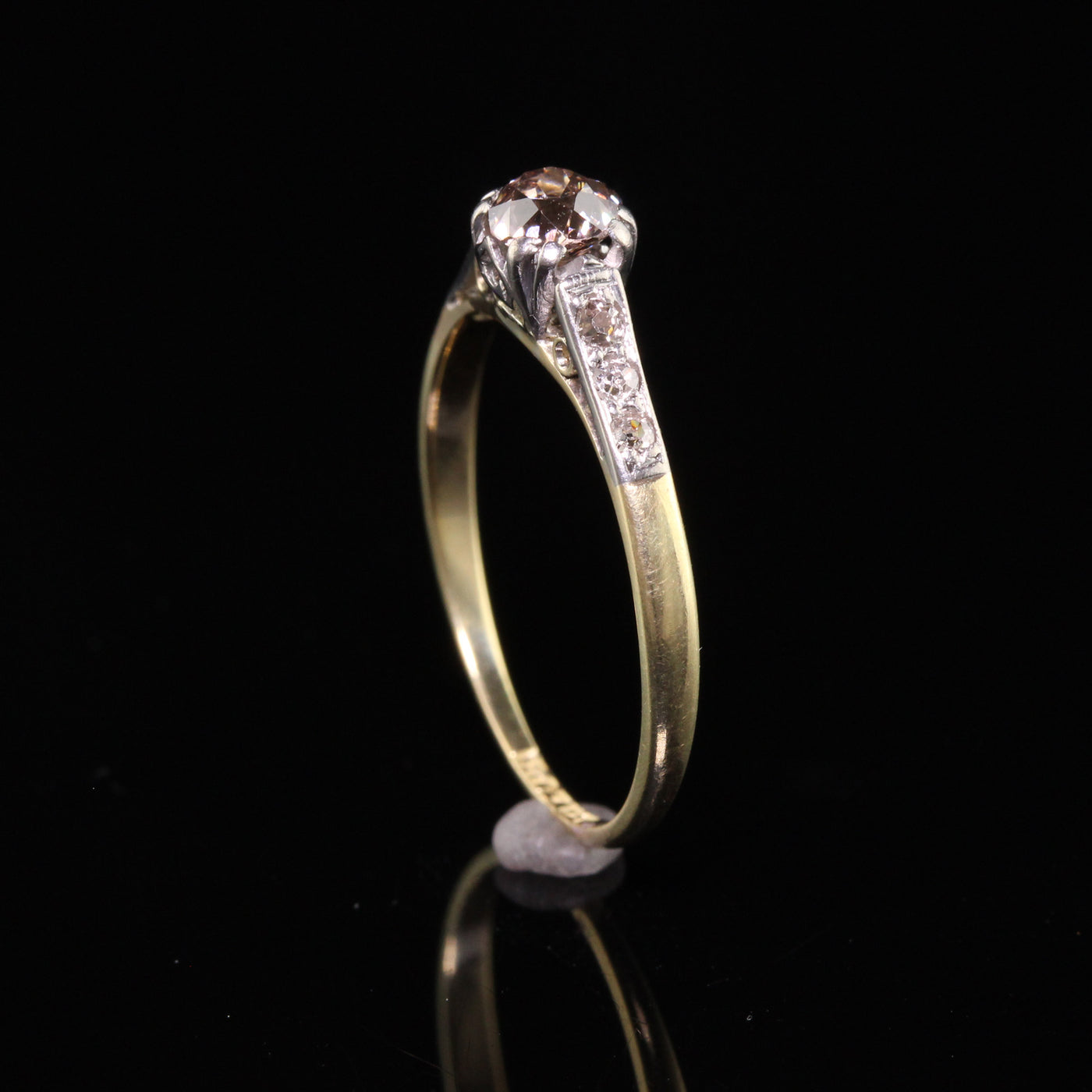 Antique Victorian 14K Yellow Gold Silver Top Old Mine Diamond Engagement Ring