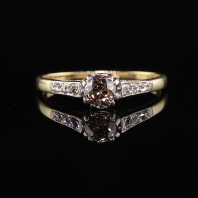 Antique Victorian 14K Yellow Gold Silver Top Old Mine Diamond Engagement Ring