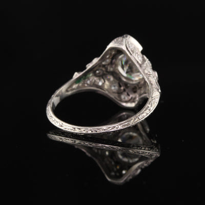 Antique Edwardian Platinum Old European Cut Diamond Flower Motif Engagement Ring