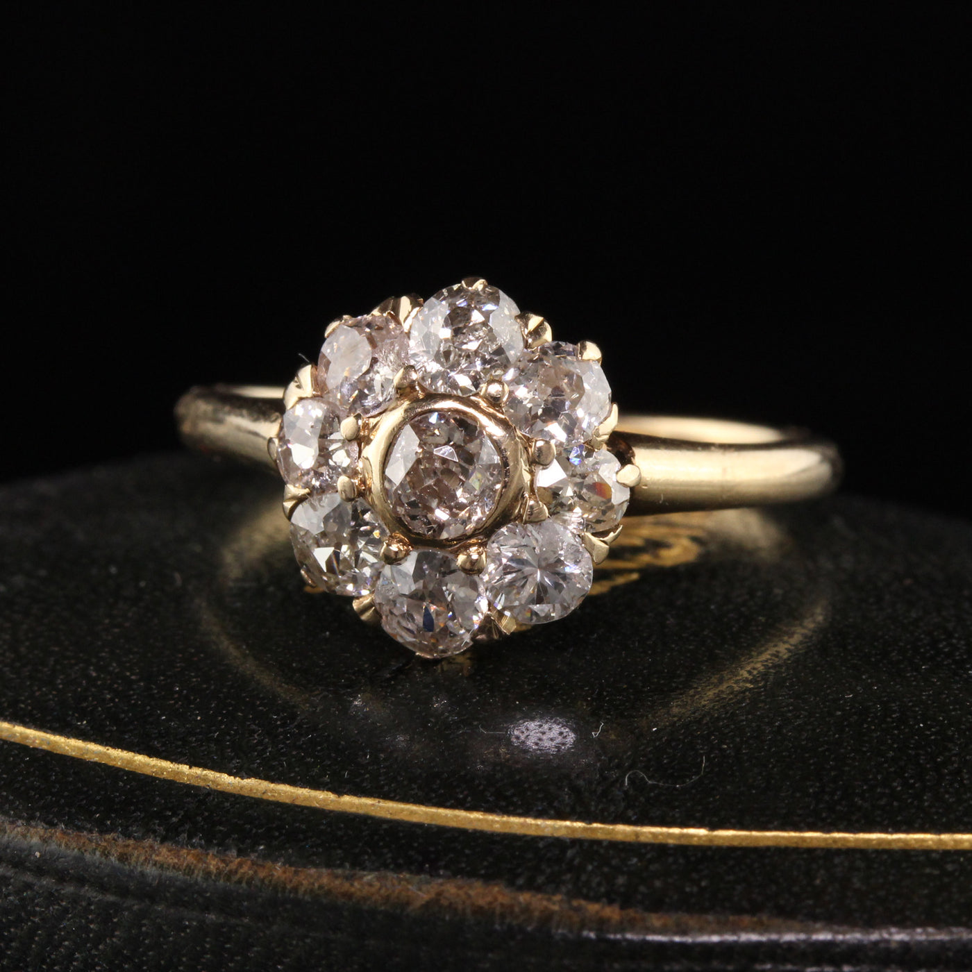 Antique Victorian 14K Yellow Gold Old Mine Cut Diamond Cluster Engagement Ring
