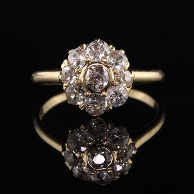 Antique Victorian 14K Yellow Gold Old Mine Cut Diamond Cluster Engagement Ring