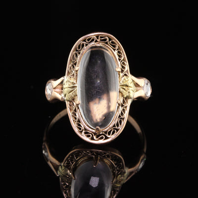 Antique Victorian 10K Rose Gold and Yellow Gold Moonstone Rose Cut Diamond Ring
