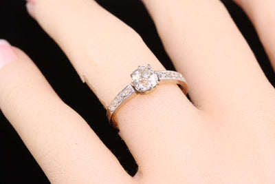 Antique Edwardian French 18K Rose Gold Platinum Old Mine Diamond Engagement Ring